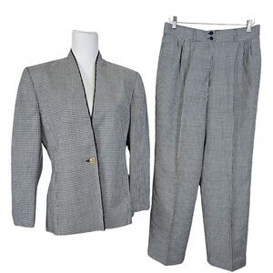 Vintage Pendleton Navy White Houndstooth Wool Pants Suit Size 14